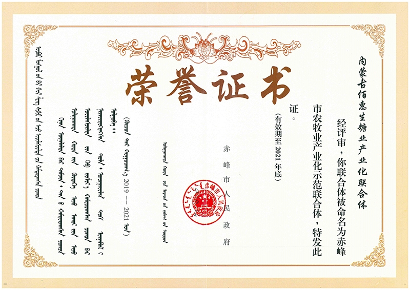 2019年公司被評為獲赤峰市龍頭企業